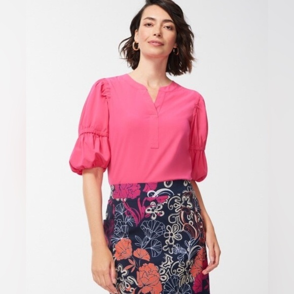 CHICOS Zenergy UPF Neema pink puff sleeve career woman cottagecore career top 16 - Picture 1 of 12